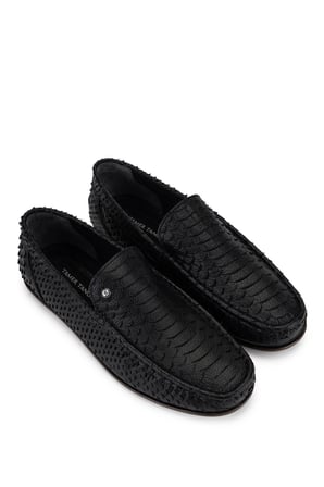 Tamer Tanca Erkek Hakiki Deri Siyah Yılan Desen Loafer Ayakkabı 01 20-8877 ERK AYK Y23 SIYAH YLN BSK