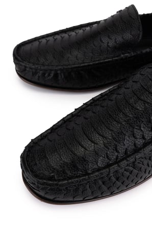 Tamer Tanca Erkek Hakiki Deri Siyah Yılan Desen Loafer Ayakkabı 01 20-8877 ERK AYK Y23 SIYAH YLN BSK