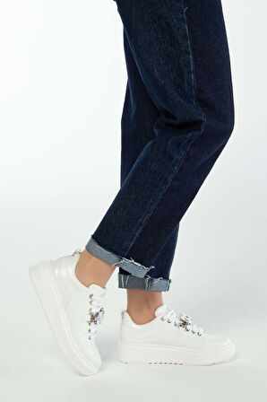 Tamer Tanca Kadın Vegan Beyaz Sneakers & Spor Ayakkabı 817 DT1996 BN AYK Y23 BEYAZ YILAN