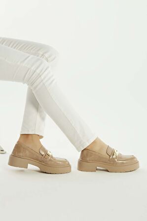 Tamer Tanca Kadın Vegan Nude Loafer Ayakkabı 817 1981 BN AYK Y23 NUDE YILAN