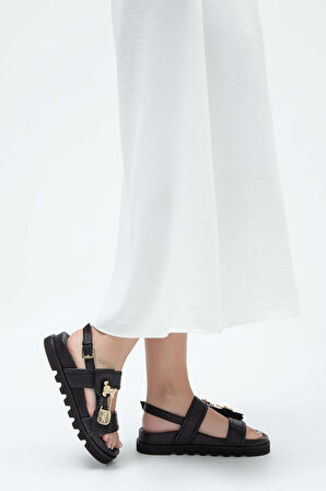 Tamer Tanca Kadın Hakiki Deri Siyah Deri Düz Sandalet 51 122-22252 BN SNDLT Y23 SIYAH DR