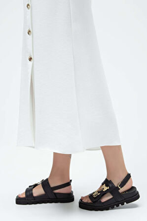 Tamer Tanca Kadın Hakiki Deri Siyah Deri Düz Sandalet 51 122-22252 BN SNDLT Y23 SIYAH DR