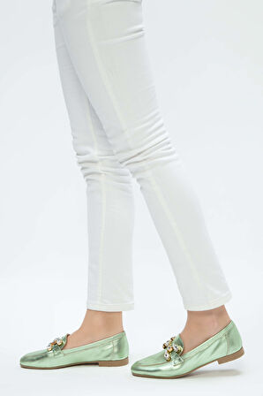 Tamer Tanca Kadın Hakiki Deri Yeşil Loafer Ayakkabı 961 55 BN AYK Y23 YESIL