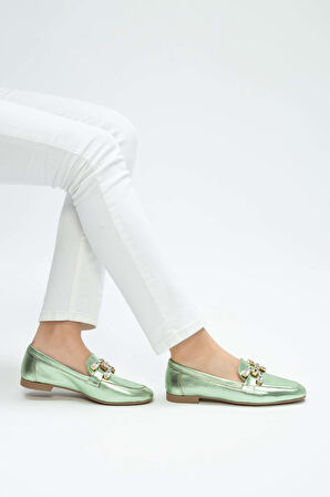 Tamer Tanca Kadın Hakiki Deri Yeşil Loafer Ayakkabı 961 55 BN AYK Y23 YESIL