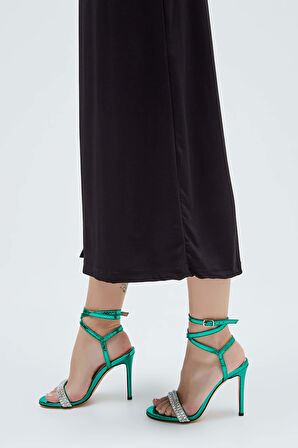 Tamer Tanca Kadın Vegan Yeşil Yılan Topuklu Sandalet 654 993 BN SNDLT Y23 YESIL YILAN