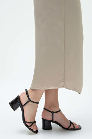 Tamer Tanca Kadın Vegan Siyah Rugan Topuklu Sandalet 292 02-1732 BN SNDLT Y23 SIYAH RGN