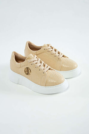 Tamer Tanca Kadın Vegan Bej Sneakers & Spor Ayakkabı 829 7003S BN AYK Y23 BEJ YILAN