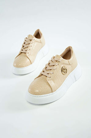Tamer Tanca Kadın Vegan Bej Sneakers & Spor Ayakkabı 829 7003S BN AYK Y23 BEJ YILAN