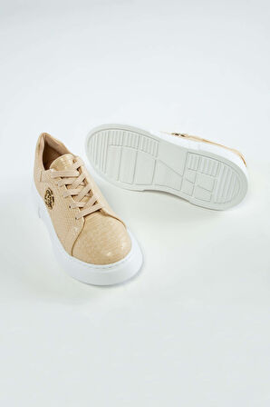 Tamer Tanca Kadın Vegan Bej Sneakers & Spor Ayakkabı 829 7003S BN AYK Y23 BEJ YILAN