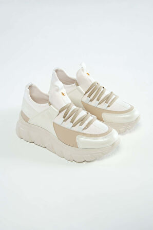 Tamer Tanca Kadın Vegan Beyaz Sneakers & Spor Ayakkabı 758 105505 BN AYK SK22/23 BEYAZ/BEJ