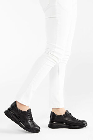 Tamer Tanca Kadın Hakiki Deri Siyah Deri Comfort Ayakkabı 824 3537 BN AYK Y23 SIYAH DR