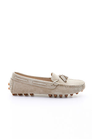 Valmenti Karen Kadın Bej Süet Hakiki Deri Loafer Ayakkabı 355 4042 BN AYK Y23