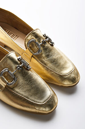 Valmenti Ester Kadın Altın Metalik Hakiki Deri Loafer Ayakkabı 961 55-1 BN AYK Y23