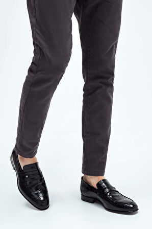 Tamer Tanca Erkek Hakiki Deri Siyah Kroko Makosen Ayakkabı 183 26201 ERK AYK Y23 SIYAH KROKO