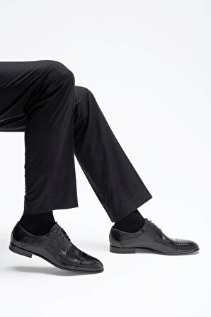 Tamer Tanca Erkek Hakiki Deri Siyah Klasik Ayakkabı 183 26452 ERK AYK Y23 SYH BFL/SYH YLN