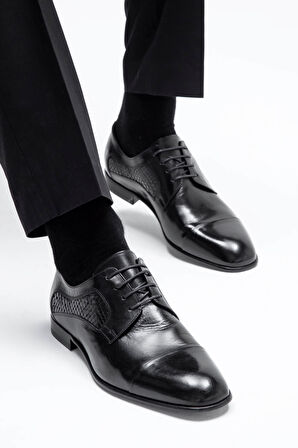 Tamer Tanca Erkek Hakiki Deri Siyah Klasik Ayakkabı 183 26452 ERK AYK Y23 SYH BFL/SYH YLN