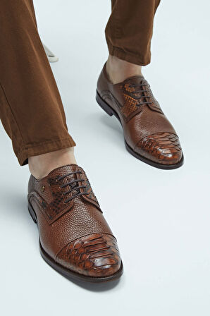 Tamer Tanca Erkek Hakiki Deri Taba Yılan Klasik Ayakkabı 183 25162 ERK AYK Y23 TABA YLN/TABA FLTR