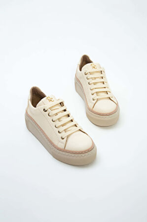 Tamer Tanca Kadın Hakiki Deri Bej Sneakers & Spor Ayakkabı 937 5022-09 BN AYK Y23 BEJ FLOTER