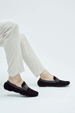 Tamer Tanca Erkek Hakiki Deri Siyah Süet Loafer Ayakkabı 355 14009 ERK AYK Y23 SIYAH SUET