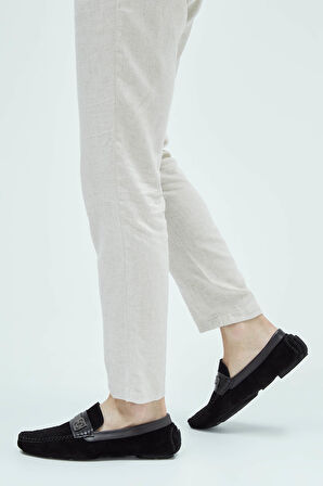 Tamer Tanca Erkek Hakiki Deri Siyah Süet Loafer Ayakkabı 355 14009 ERK AYK Y23 SIYAH SUET