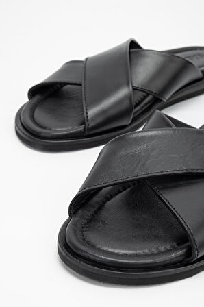 Valmenti LorenzoErkek Siyah Hakiki Deri Düz Terlik 537 448-VAL ERK TRLK Y23