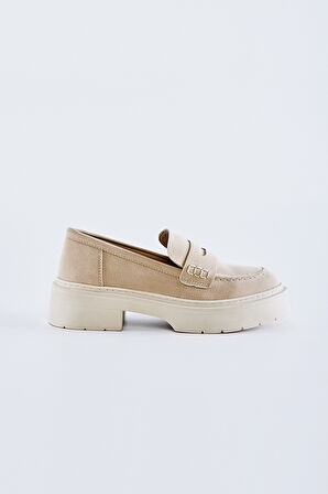 Valmenti Alba Kadın Bej Süet Vegan Loafer Ayakkabı 817 1050 BN AYK Y23