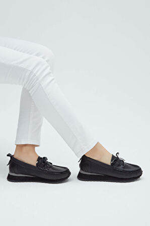 Tamer Tanca Kadın Hakiki Deri Siyah Loafer Ayakkabı 766 420-1909 BN AYK Y23 SIYAH