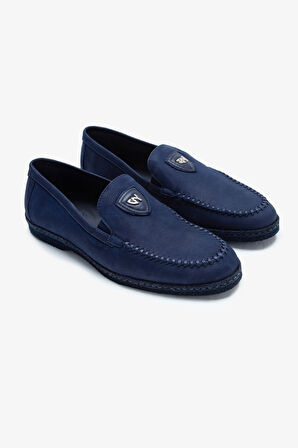 Giampiero Nicola Stephan Erkek Lacivert Nubuk Hakiki Deri Loafer Ayakkabı 664 L40262 ERK AYK Y23