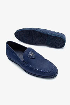 Giampiero Nicola Stephan Erkek Lacivert Nubuk Hakiki Deri Loafer Ayakkabı 664 L40262 ERK AYK Y23