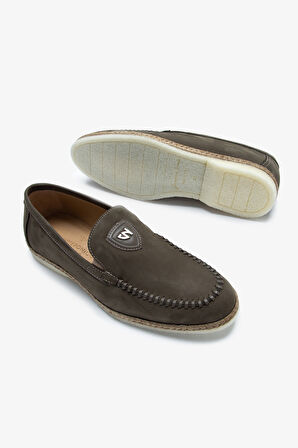 Giampiero Nicola Stephan Erkek Haki Nubuk Hakiki Deri Loafer Ayakkabı 664 L40262 ERK AYK Y23