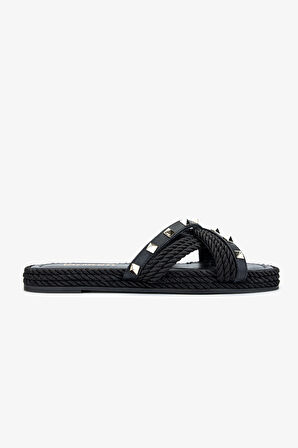 Valmenti Capella Kadın Siyah Hakiki Deri Düz Terlik 457 C-202 BN TRLK Y23