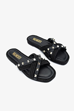 Valmenti Capella Kadın Siyah Hakiki Deri Düz Terlik 457 C-202 BN TRLK Y23