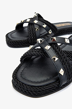 Valmenti Capella Kadın Siyah Hakiki Deri Düz Terlik 457 C-202 BN TRLK Y23