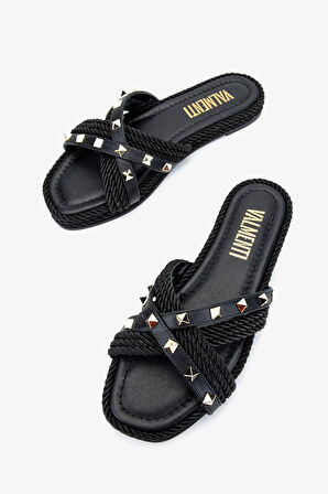 Valmenti Capella Kadın Siyah Hakiki Deri Düz Terlik 457 C-202 BN TRLK Y23