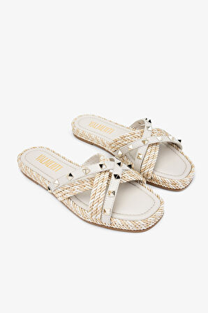 Valmenti Capella Kadın Bej Hakiki Deri Düz Terlik 457 C-202 BN TRLK Y23