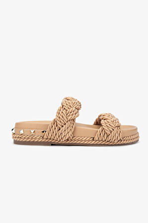 Valmenti Larissa Kadın Nude Hakiki Deri Düz Terlik 457 C-1992 BN TRLK Y23