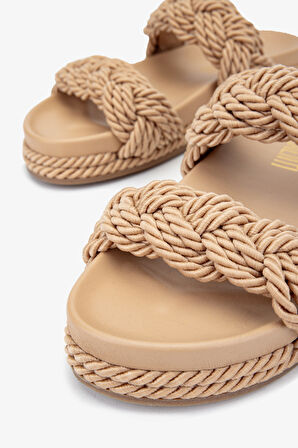 Valmenti Larissa Kadın Nude Hakiki Deri Düz Terlik 457 C-1992 BN TRLK Y23