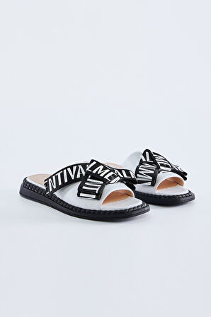 Valmenti Natalia Kadın Beyaz Hakiki Deri Düz Terlik 926 2350 BN TRLK Y23