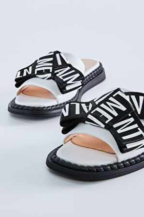 Valmenti Natalia Kadın Beyaz Hakiki Deri Düz Terlik 926 2350 BN TRLK Y23