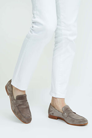 Tamer Tanca Erkek Hakiki Deri Kahverengi Loafer Ayakkabı 183 27305 ERK AYK SK23/24 TAUPE SUET