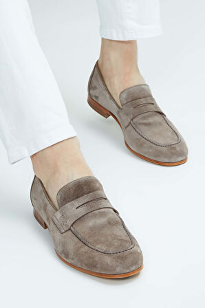 Tamer Tanca Erkek Hakiki Deri Kahverengi Loafer Ayakkabı 183 27305 ERK AYK SK23/24 TAUPE SUET