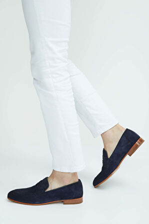 Tamer Tanca Erkek Hakiki Deri Lacivert Süet Loafer Ayakkabı 183 27305 ERK AYK SK23/24 LACI SUET