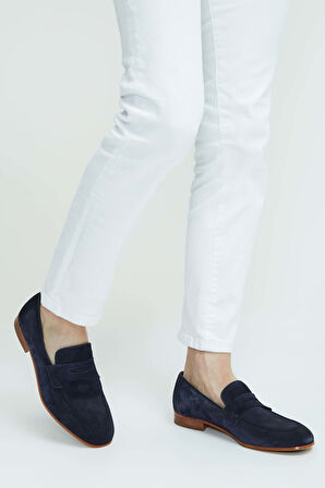 Tamer Tanca Erkek Hakiki Deri Lacivert Süet Loafer Ayakkabı 183 27305 ERK AYK SK23/24 LACI SUET