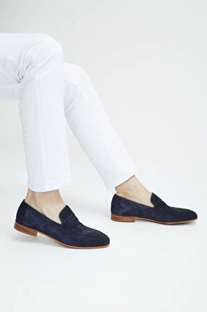 Tamer Tanca Erkek Hakiki Deri Lacivert Süet Loafer Ayakkabı 183 27305 ERK AYK SK23/24 LACI SUET