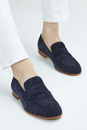 Tamer Tanca Erkek Hakiki Deri Lacivert Süet Loafer Ayakkabı 183 27305 ERK AYK SK23/24 LACI SUET