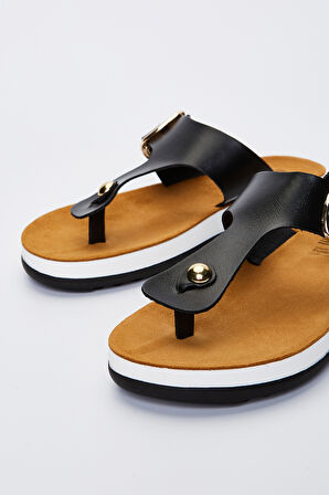 Valmenti Selda Kadın Siyah Hakiki Deri Düz Terlik 985 23-4408 BN TRLK Y23