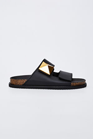 Valmenti Launa Kadın Siyah Deri Terlik 985 23-6206 BN TRLK Y23