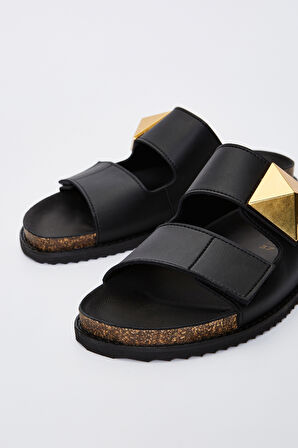 Valmenti Launa Kadın Siyah Deri Terlik 985 23-6206 BN TRLK Y23