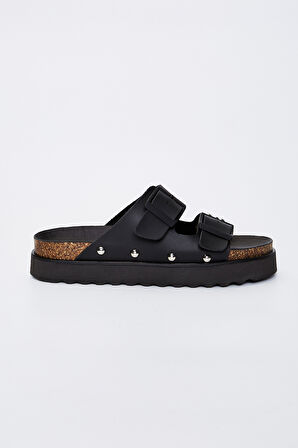 Valmenti Laisa Kadın Siyah Deri Terlik 985 23-6207 BN TRLK Y23