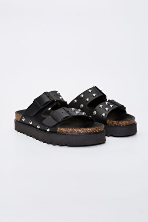 Valmenti Laisa Kadın Siyah Deri Terlik 985 23-6207 BN TRLK Y23